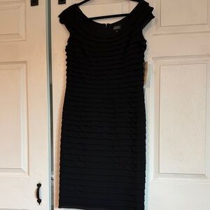 Adrianna Papell Black Layered Midi Sheath Dress